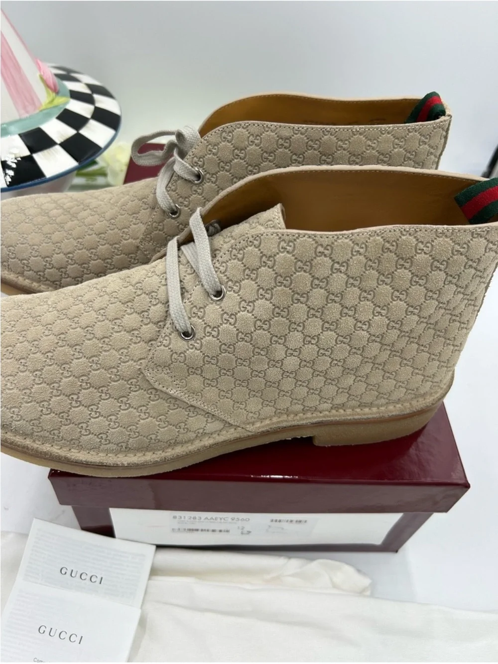 Men’s Gucci suede embossed GG Desert boot size 12 made in Italy